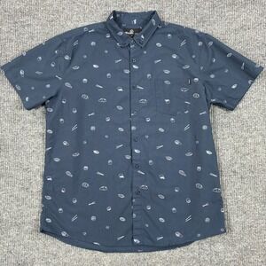 Molokai Surf Co Mens Button Up Shirt XXL Sushi Print Short Sleeve Blue Casual